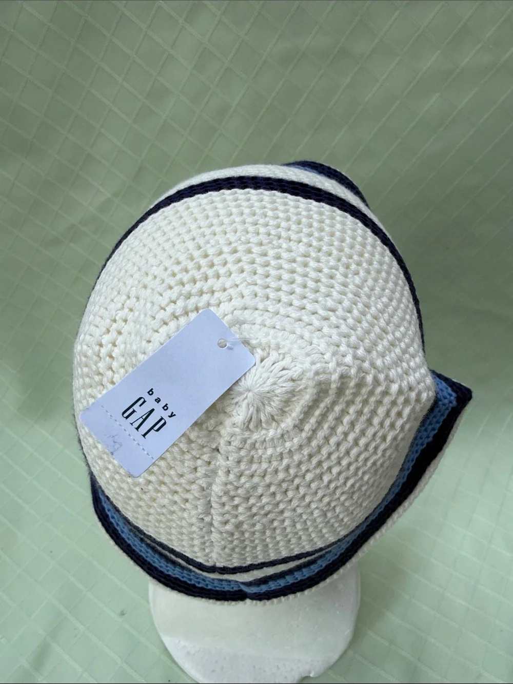 New GAP Crochet Cotton Bucket Hat - White, Navy & Light Blue